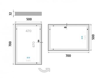 NIMCO ZP 13000 zrcadlo 50x70 cm, reverzibilní, s osvětlením, s regulací stmívání a teploty světla, se dvěma senzory ZP 13001VX Technický nákres