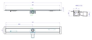 CONCEPT 50 sprchový žlab 985 mm, do prostoru, boční odtok pr. 50 mm, bez roštu, nerez ocel 413961 Technický nákres