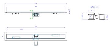 CONCEPT 50 sprchový žlab 885 mm, do prostoru, boční odtok pr. 50 mm, bez roštu, nerez ocel 413960 Technický nákres
