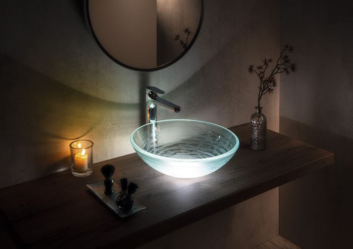 SAPHO BEAUTY umyvadlová mísa Ripple 42 cm, bez přepadu, sklo, čirá s dekorem 2501-18 Obrázek - fotka