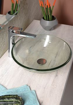 SAPHO BEAUTY umyvadlová mísa Ripple 42 cm, bez přepadu, sklo, čirá s dekorem 2501-18 Obrázek - fotka