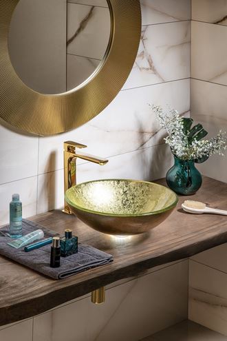 SAPHO BEAUTY umyvadlová mísa Shay 42 cm, bez přepadu, sklo, zlatá 2501-22 Obrázek - fotka