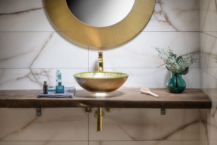 SAPHO BEAUTY umyvadlová mísa Shay 42 cm, bez přepadu, sklo, zlatá 2501-22 Obrázek - fotka