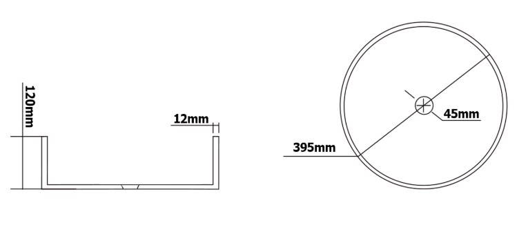 SAPHO BEAUTY umyvadlo na desku Maragua 39,5 cm, bez přepadu, sklo, černá gravírovaná  TY214 Technický nákres