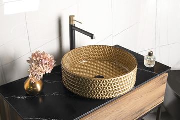 SAPHO BEAUTY umyvadlo na desku Maragua 39,5 cm, bez přepadu, sklo, zlatá gravírovaná TY214Z Obrázek - fotka