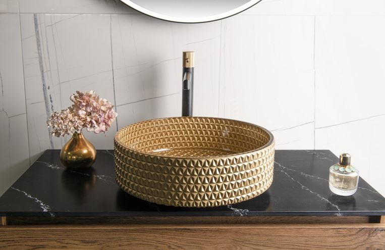 SAPHO BEAUTY umyvadlo na desku Maragua 39,5 cm, bez přepadu, sklo, zlatá gravírovaná TY214Z Obrázek - fotka