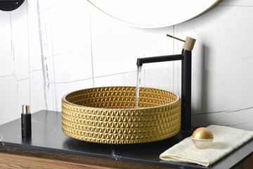 SAPHO BEAUTY umyvadlo na desku Maragua 39,5 cm, bez přepadu, sklo, zlatá gravírovaná TY214Z Obrázek - fotka