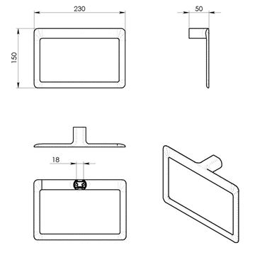 GEDY PIRENEI držák ručníku 230 mm, matná bílá PI7002 Technický nákres