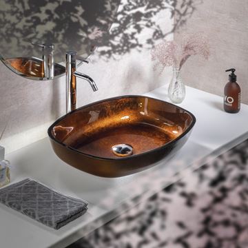 SAPHO BEAUTY umyvadlo na desku Kvaore 54 cm, bez přepadu, sklo, měděná TY223 Obrázek - fotka