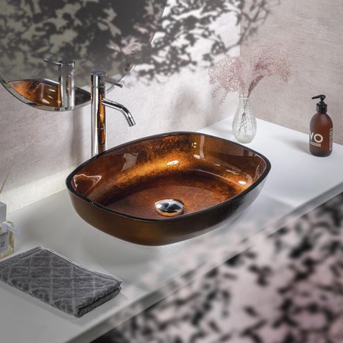 SAPHO BEAUTY umyvadlo na desku Kvaore 54 cm, bez přepadu, sklo, měděná TY223 Obrázek - fotka