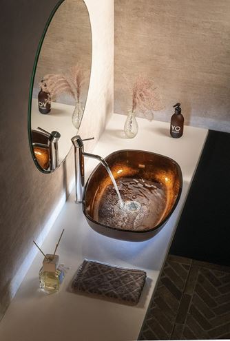 SAPHO BEAUTY umyvadlo na desku Kvaore 54 cm, bez přepadu, sklo, měděná TY223 Obrázek - fotka