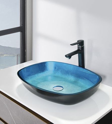 SAPHO BEAUTY umyvadlo na desku Kvaore 54 cm, bez přepadu, sklo, modrá TY224 Obrázek - fotka