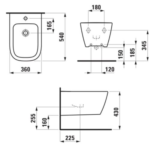 LAUFEN MEDA závěsný bidet H8301107573021 Technický nákres