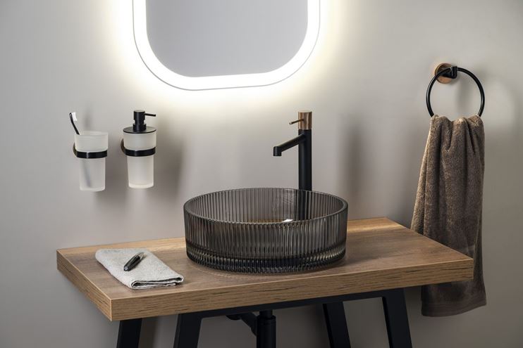 SAPHO BEAUTY umyvadlová mísa Anhelo 40 cm, bez přepadu, sklo, černá gravírovaná TY317B Obrázek - fotka