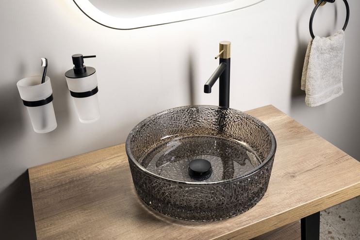 SAPHO BEAUTY umyvadlová mísa Ersel 40 cm, bez přepadu, sklo, černá gravírovaná TY323B Obrázek - fotka