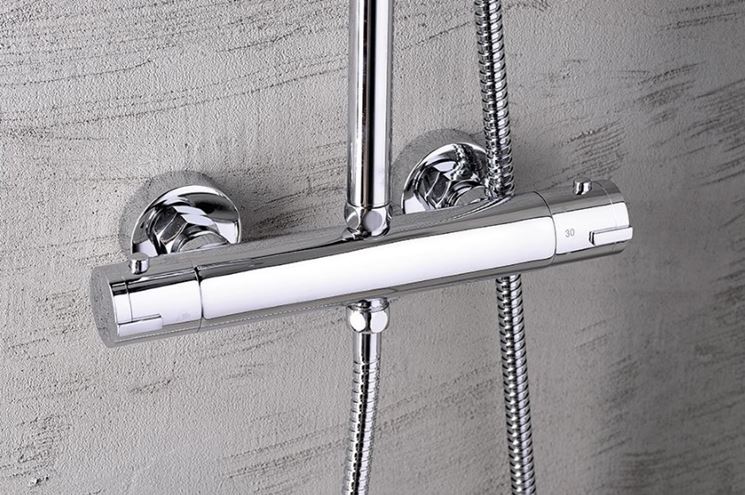 AQUALINE LIGA sprchový set s termostatickou baterií, horní sprcha, ruční sprcha se 3 proudy, teleskopická  tyč, hadice, chrom SL533 Obrázek - fotka