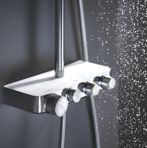 GROHE EUPHORIA SMARTCONTROL SYSTEM 310 DUO sprchový set s termostatickou baterií, horní sprcha, ruční sprcha se 3 proudy, tyč, hadice, měsíční bílá/chrom 26507LS0 Obrázek - fotka