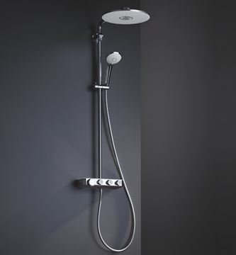 GROHE EUPHORIA SMARTCONTROL SYSTEM 310 DUO sprchový set s termostatickou baterií, horní sprcha, ruční sprcha se 3 proudy, tyč, hadice, měsíční bílá/chrom 26507LS0 Obrázek - fotka