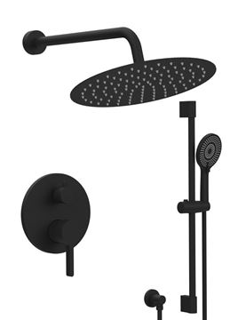 SAPHO ICONIC sprchový set s podomítkovou baterií, horní sprcha, ruční sprcha se 3 proudy, tyč, hadice, matná černá