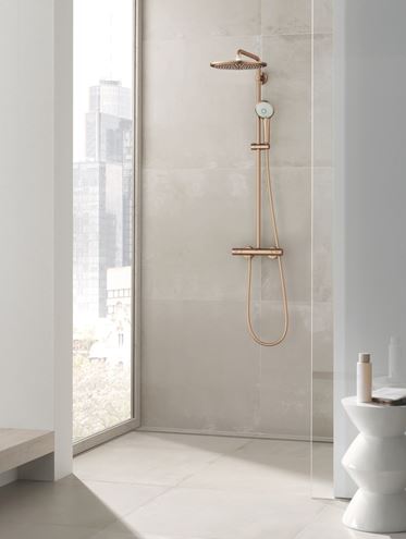 GROHE EUPHORIA SYSTEM 310 sprchový set s termostatickou baterií, horní sprcha, ruční sprcha se 3 proudy, tyč, hadice, kartáčovaný warm sunset 26075DL0 Obrázek - fotka