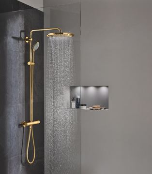 GROHE EUPHORIA SYSTEM 310 sprchový set s termostatickou baterií, horní sprcha, ruční sprcha se 3 proudy, tyč, hadice, cool sunrise 26075GL0 Obrázek - fotka