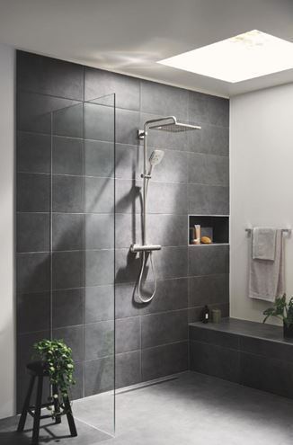 GROHE RAINSHOWER SMARTACTIVE 310 CUBE sprchový set s termostatickou baterií, horní sprcha, ruční sprcha se 3 proudy, tyč, hadice, Water Saving, supersteel 26837DC0 Obrázek - fotka