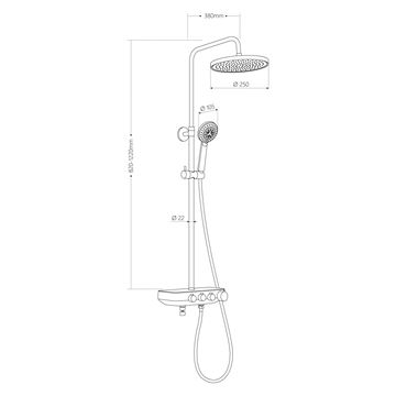 AQUALINE FARRAO vanová baterie, s horní a ruční sprchou s 5 proudy, chrom SL450 Technický nákres