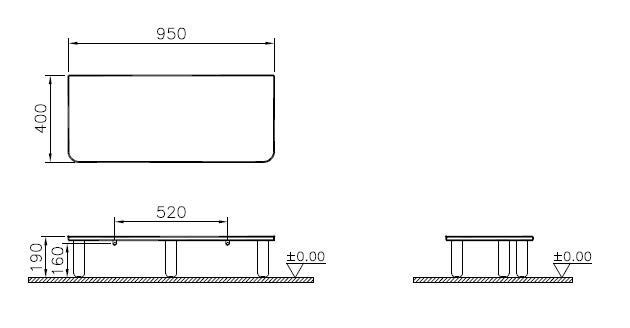 VITRA SENTO deska s nohami pod nábytek, light oak 60872 Technický nákres