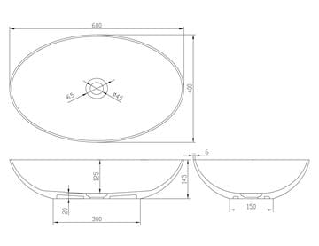SAPHO FORMIGO umyvadlová mísa 60 cm, bez přepadu, beton, matná písková FG214 Technický nákres
