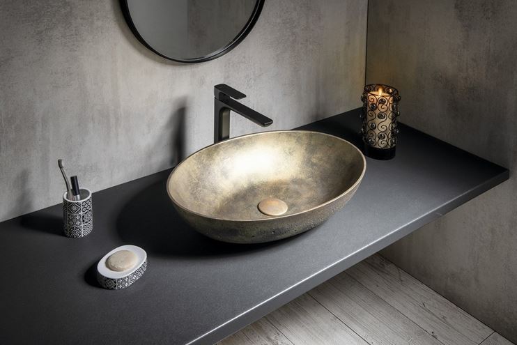 SAPHO FORMIGO umyvadlová mísa 60 cm, bez přepadu, beton, matná zlatá FG218 Obrázek - fotka