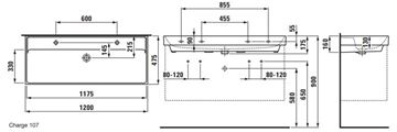LAUFEN FIORA umyvadlo 120 cm, se 2 otvory pro baterie a přepadem H814921000107L Obrázek - fotka