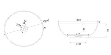 SAPHO FORMIGO umyvadlová mísa 39 cm, bez přepadu, beton, matná písková FG314 Technický nákres