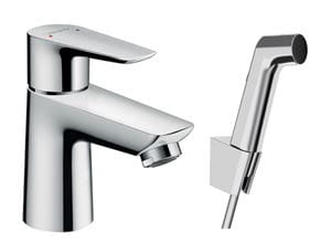 HANSGROHE TALIS E umyvadlová stojánková baterie, s odtokovou soupravou a bidetovou sprškou, EcoSmart, chrom
