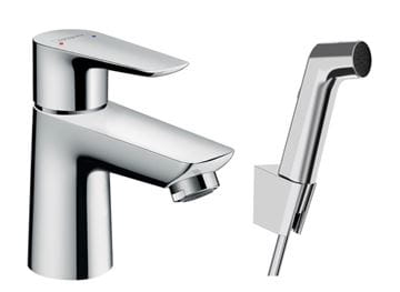 HANSGROHE TALIS E umyvadlová stojánková baterie, s odtokovou soupravou a bidetovou sprškou, EcoSmart, chrom