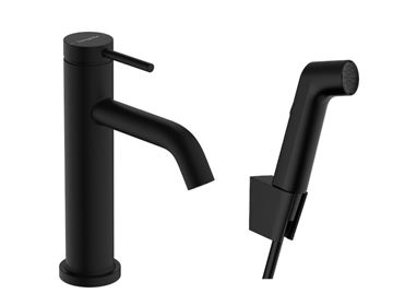 HANSGROHE TECTURIS S umyvadlová stojánková baterie, s odtokovou soupravou a bidetovou sprškou, EcoSmart, matná černá