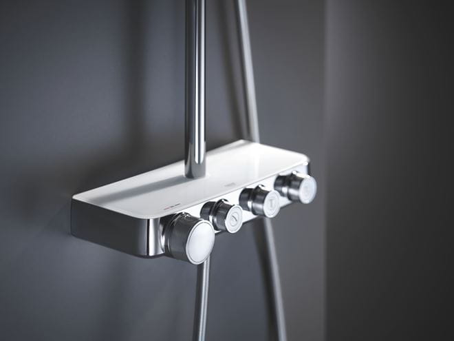 GROHE EUPHORIA SMARTCONTROL SYSTEM 310 CUBE DUO sprchový set s termostatickou baterií, horní sprcha se 2 proudy, ruční sprcha, tyč, hadice, měsíční bílá 26508LS0 Obrázek - fotka