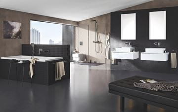 GROHE EUPHORIA SMARTCONTROL SYSTEM 310 CUBE DUO sprchový set s termostatickou baterií, horní sprcha se 2 proudy, ruční sprcha, tyč, hadice, kartáčovaný hard graphite 26508AL0 Obrázek - fotka