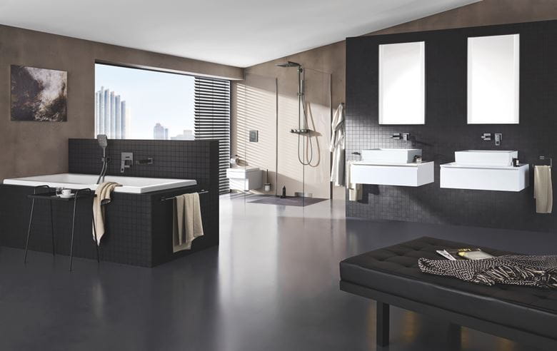 GROHE EUPHORIA SMARTCONTROL SYSTEM 310 CUBE DUO sprchový set s termostatickou baterií, horní sprcha se 2 proudy, ruční sprcha, tyč, hadice, kartáčovaný hard graphite 26508AL0 Obrázek - fotka