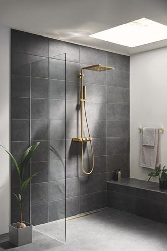 GROHE EUPHORIA SMARTCONTROL SYSTEM 310 CUBE DUO sprchový set s termostatickou baterií, horní sprcha se 2 proudy, Water Saving, ruční sprcha, tyč, hadice, cool sunrise 26508GL0 Obrázek - fotka
