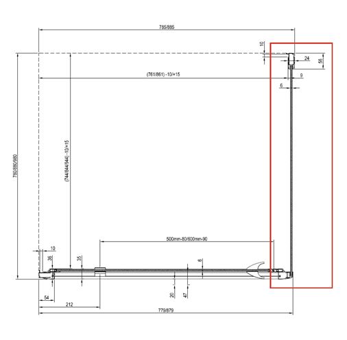 RAVAK PIVOT PPS 80 boční stěna 80x190 cm, bílá/čiré sklo 90G40100Z1 Technický nákres