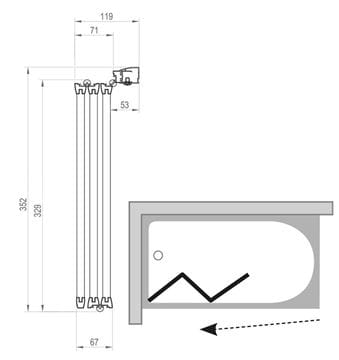 RAVAK VS3 100 vanová zástěna 100x140 cm, skládací, bílá/sklo transparent 795P0100Z1 Technický nákres