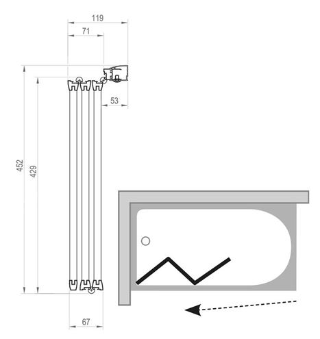 RAVAK VS3 130 vanová zástěna 130x140 cm, skládací, satin/sklo transparent 795V0U00Z1 Technický nákres