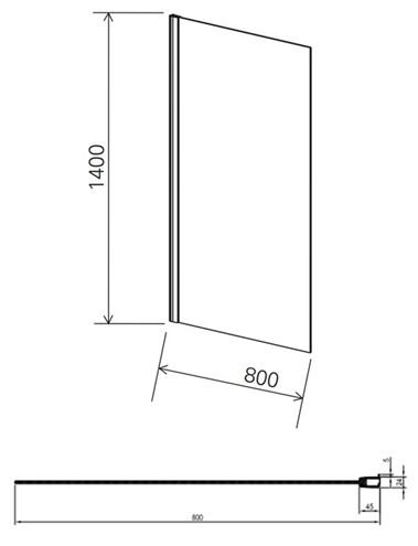 RAVAK PVS1 80 vanová zástěna 80x140 cm, pevná, satin/sklo transparent 79840U00Z1 Technický nákres