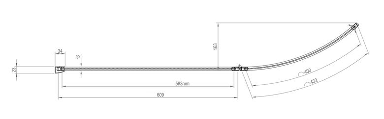RAVAK ROSA VSK2 170 P vanová zástěna 109x150 cm, pravá, skládací, bílá/sklo transparent 76PB0100Z1 Technický nákres