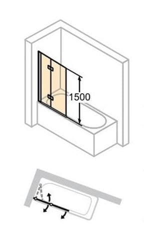 HÜPPE DESIGN PURE vanová zástěna 1000x1500 mm, levá, skládací, stříbrná lesklá/sklo čiré 8P2301.092.322 Technický nákres