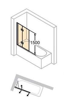 HÜPPE DESIGN PURE vanová zástěna 1200x1500 mm, levá, skládací, stříbrná lesklá/sklo čiré 8P2302.092.322 Technický nákres