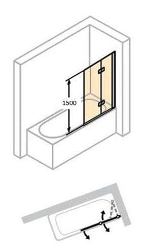 HÜPPE DESIGN PURE vanová zástěna 1000x1500 mm, pravá, skládací, stříbrná lesklá/sklo čiré 8P2401.092.322 Technický nákres