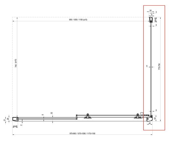 RAVAK BLIX BLPS 80 boční stěna 80x190 cm, bright alu/čiré sklo 9BH40C00Z1 Technický nákres