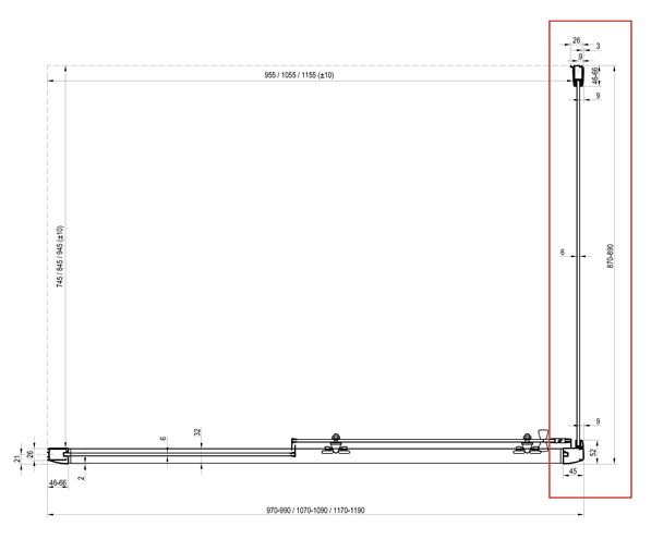 RAVAK BLIX BLPS 90 boční stěna 90x190 cm, bílá/sklo grape 9BH70100ZG Technický nákres