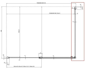RAVAK CHROME CPS 100 boční stěna 100x195 cm, bright alu/čiré sklo 9QVA0C00Z1 Technický nákres